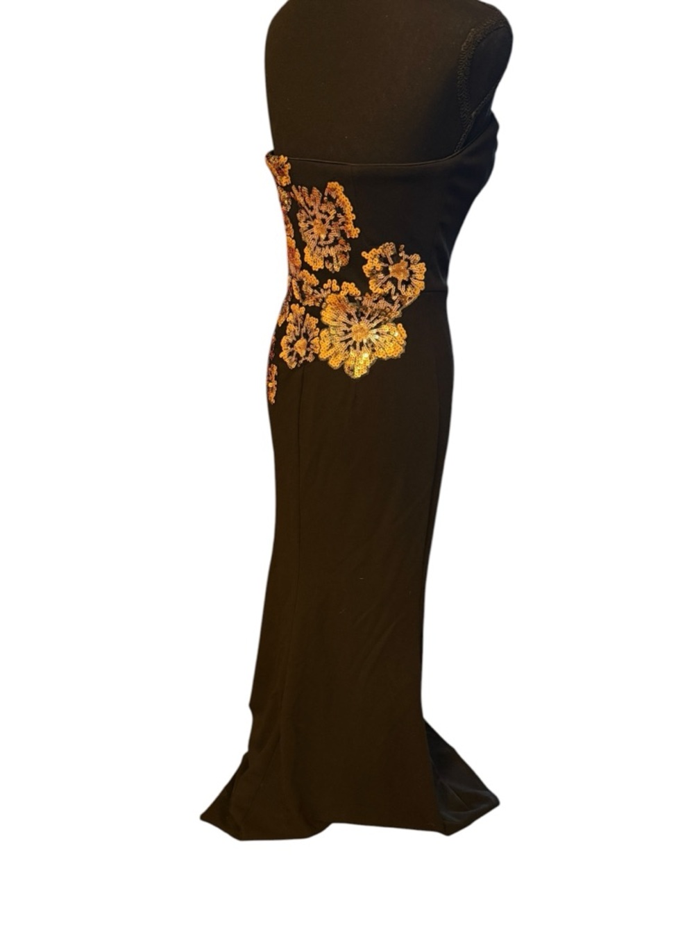 Dress the Population Black Strapless Gown with Gold Floral Appliqué - Picture 8 of 14